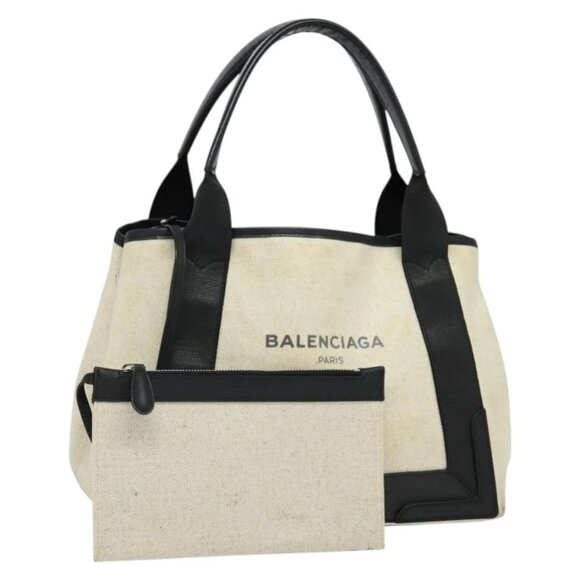 BALENCIAGA Navy Kabas Hand Bag Canvas Ivory Silver - Picture 1 of 16